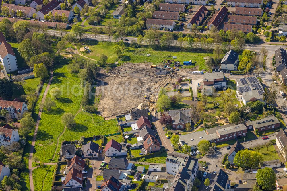 Hamm from the bird's eye view: Construction site for the new residential and commercial building An of Erloeserkirche in Hamm at Ruhrgebiet in the state North Rhine-Westphalia, Germany