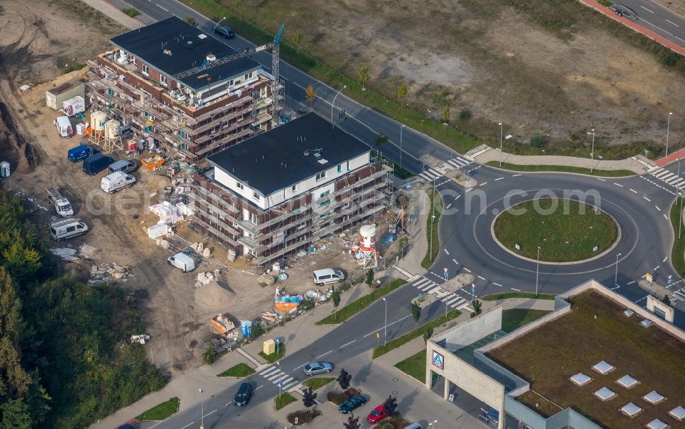 Dorsten from above - Construction site for the new residential and commercial building on the Fuerst-Leopold-Allee in Dorsten in the state North Rhine-Westphalia, Germany