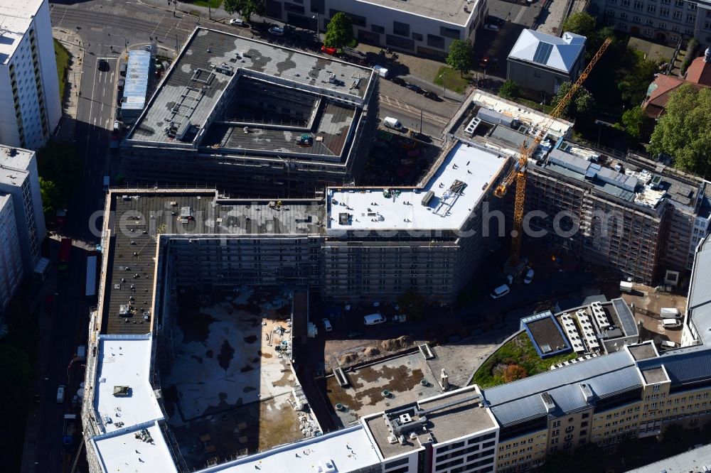 Dresden from above - Construction site for the new residential and commercial building GUeNTZAREAL on Gerokstrasse - Elisenstrasse - Elsasser Strasse in Dresden in the state Saxony, Germany