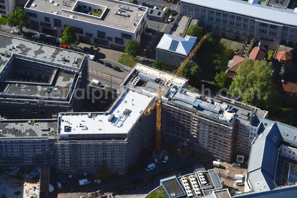 Dresden from the bird's eye view: Construction site for the new residential and commercial building GUeNTZAREAL on Gerokstrasse - Elisenstrasse - Elsasser Strasse in Dresden in the state Saxony, Germany