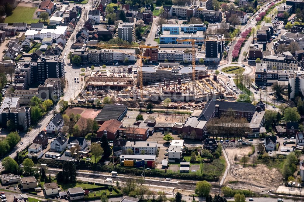 Herten from above - Construction site for the new residential and commercial building Hertener Hoefe on street Kaiserstrasse in Herten at Ruhrgebiet in the state North Rhine-Westphalia, Germany