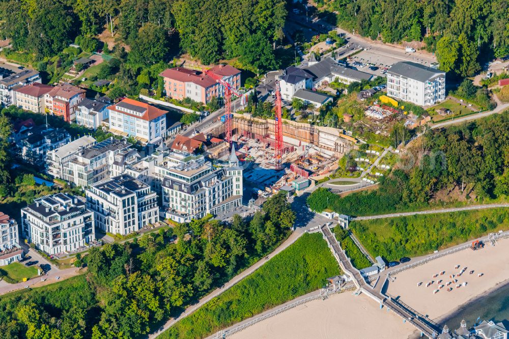 Ostseebad Sellin from the bird's eye view: Construction site for the new residential and commercial building Kurhaus on street Wilhelmstrasse in Ostseebad Sellin on the island of Ruegen in the state Mecklenburg - Western Pomerania, Germany