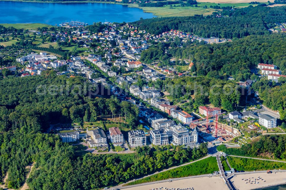 Aerial image Ostseebad Sellin - Construction site for the new residential and commercial building Kurhaus on street Wilhelmstrasse in Ostseebad Sellin on the island of Ruegen in the state Mecklenburg - Western Pomerania, Germany