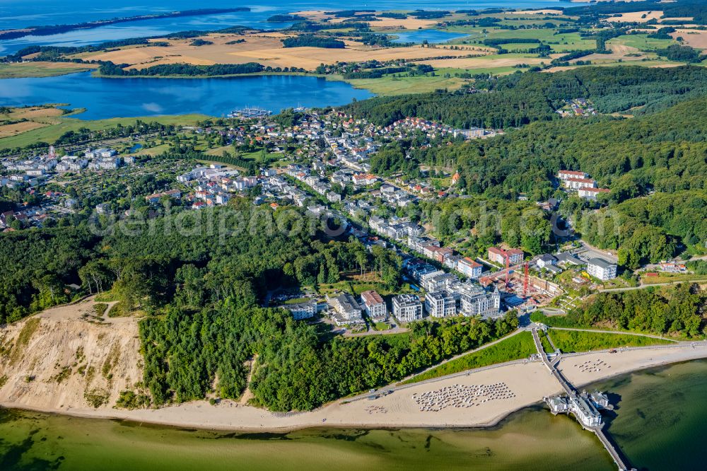 Aerial photograph Ostseebad Sellin - Construction site for the new residential and commercial building Kurhaus on street Wilhelmstrasse in Ostseebad Sellin on the island of Ruegen in the state Mecklenburg - Western Pomerania, Germany