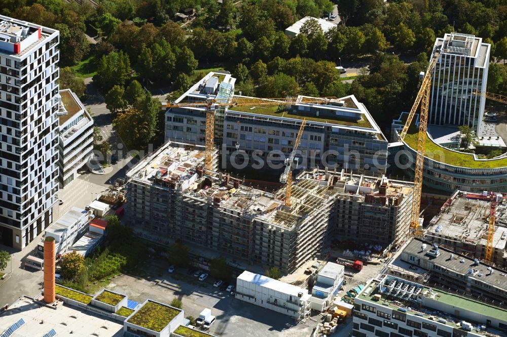 Stuttgart from the bird's eye view: Construction site for the new residential and commercial building MAYLIVING + MAYOFFICE on Maybachstrasse in the district Bahnhof Feuerbach in Stuttgart in the state Baden-Wurttemberg, Germany