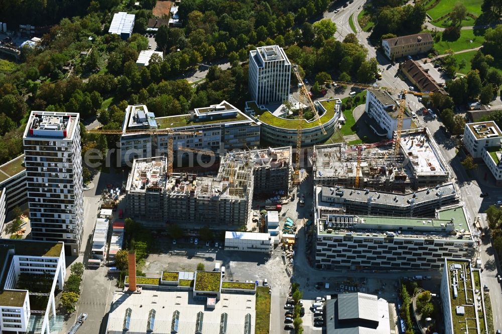 Aerial image Stuttgart - Construction site for the new residential and commercial building MAYLIVING + MAYOFFICE on Maybachstrasse in the district Bahnhof Feuerbach in Stuttgart in the state Baden-Wurttemberg, Germany