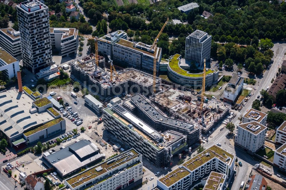 Aerial image Stuttgart - Construction site for the new residential and commercial building MAYLIVING + MAYOFFICE on Maybachstrasse in the district Bahnhof Feuerbach in Stuttgart in the state Baden-Wurttemberg, Germany