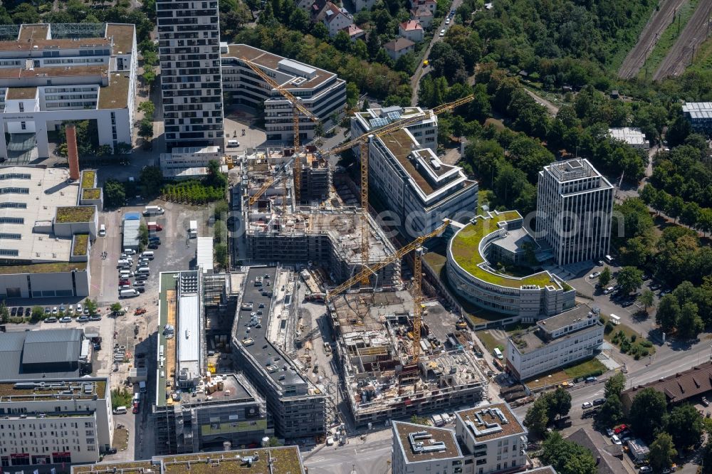 Aerial photograph Stuttgart - Construction site for the new residential and commercial building MAYLIVING + MAYOFFICE on Maybachstrasse in the district Bahnhof Feuerbach in Stuttgart in the state Baden-Wurttemberg, Germany