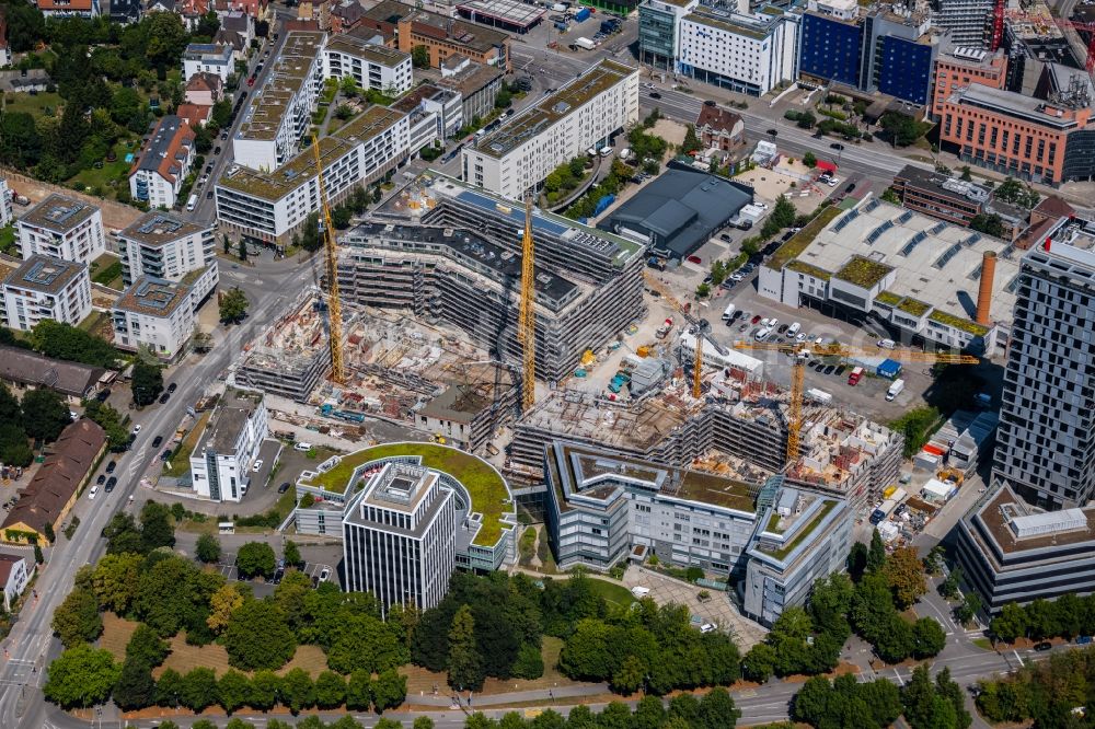 Aerial image Stuttgart - Construction site for the new residential and commercial building MAYLIVING + MAYOFFICE on Maybachstrasse in the district Bahnhof Feuerbach in Stuttgart in the state Baden-Wurttemberg, Germany