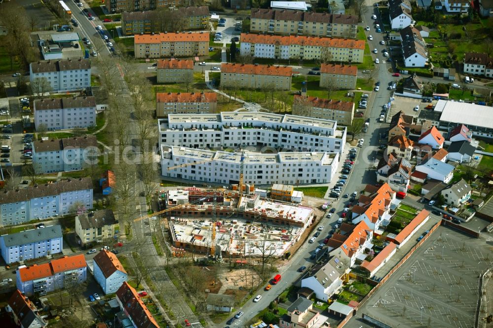 Aerial photograph Aschaffenburg - Construction site for the new residential and commercial building Mitscherlichweg - Spessartstrasse - Bavariastrasse in the district Innenstadt in Aschaffenburg in the state Bavaria, Germany