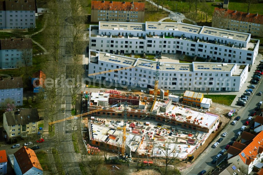 Aschaffenburg from above - Construction site for the new residential and commercial building Mitscherlichweg - Spessartstrasse - Bavariastrasse in the district Innenstadt in Aschaffenburg in the state Bavaria, Germany