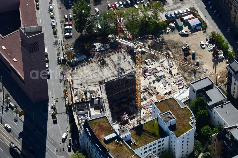 Leipzig from above - Construction site for the new residential and commercial building on Nonnenmuehlgasse in Leipzig in the state Saxony, Germany