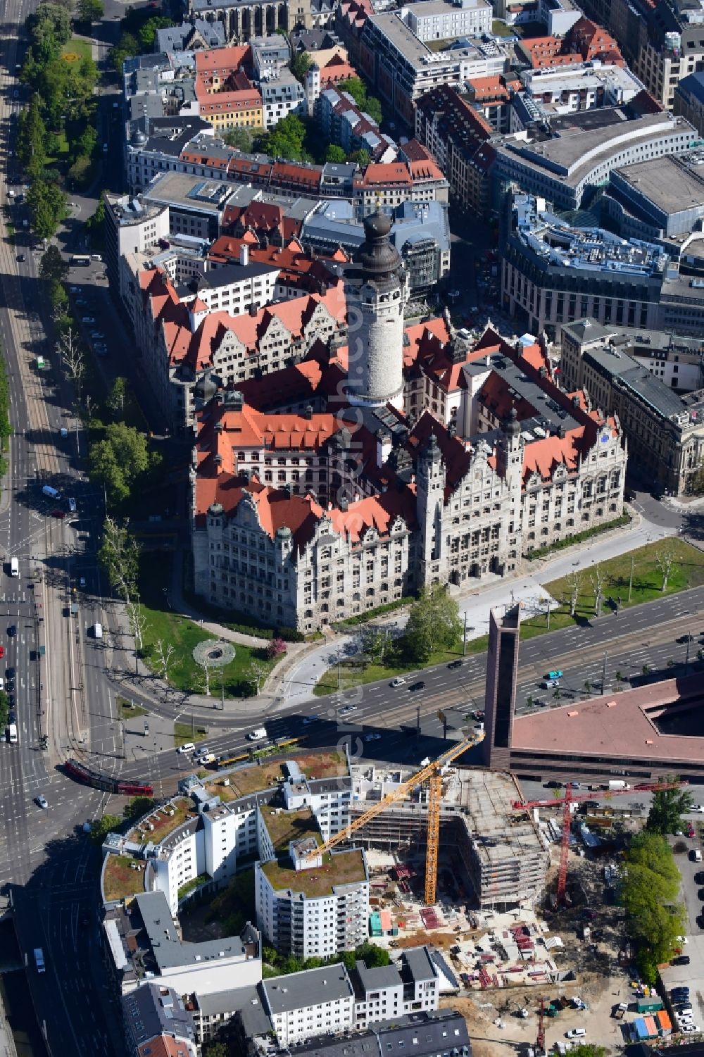 Aerial image Leipzig - Construction site for the new residential and commercial building on Nonnenmuehlgasse in Leipzig in the state Saxony, Germany