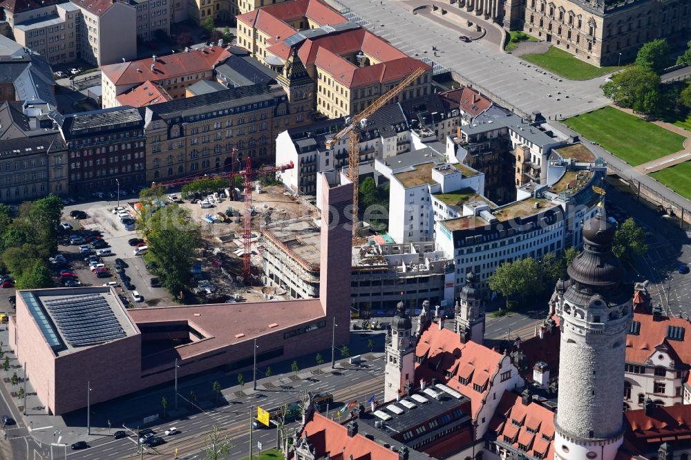 Aerial photograph Leipzig - Construction site for the new residential and commercial building on Nonnenmuehlgasse in Leipzig in the state Saxony, Germany