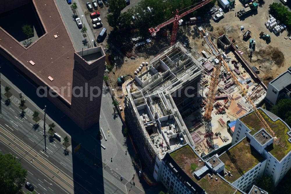 Leipzig from above - Construction site for the new residential and commercial building on Nonnenmuehlgasse in Leipzig in the state Saxony, Germany