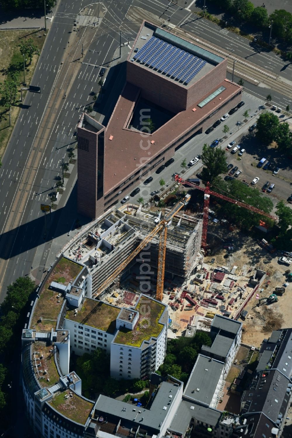 Aerial photograph Leipzig - Construction site for the new residential and commercial building on Nonnenmuehlgasse in Leipzig in the state Saxony, Germany