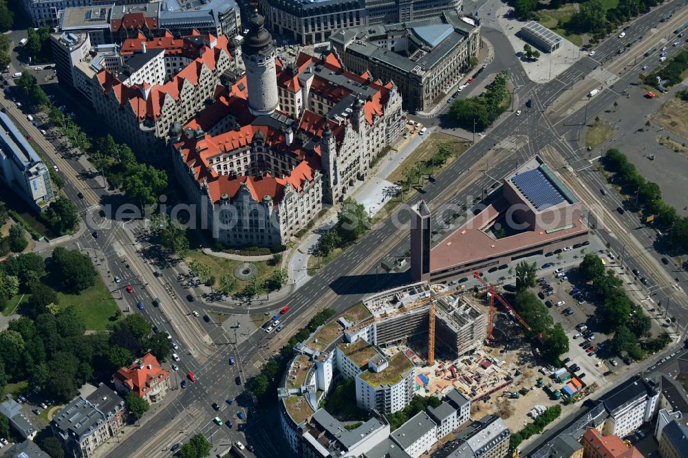 Leipzig from above - Construction site for the new residential and commercial building on Nonnenmuehlgasse in Leipzig in the state Saxony, Germany