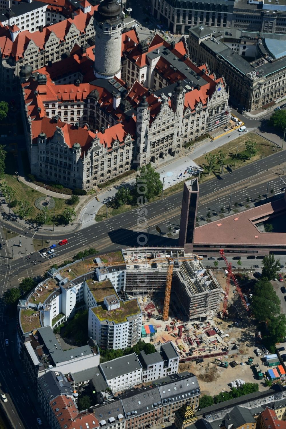 Aerial image Leipzig - Construction site for the new residential and commercial building on Nonnenmuehlgasse in Leipzig in the state Saxony, Germany