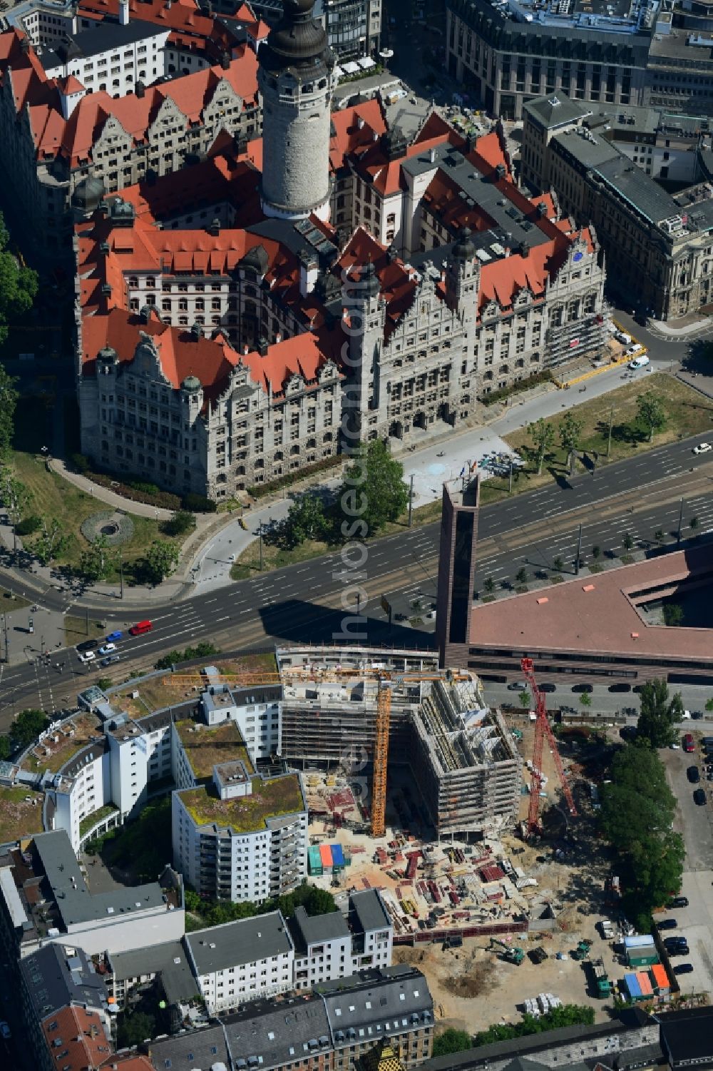 Aerial photograph Leipzig - Construction site for the new residential and commercial building on Nonnenmuehlgasse in Leipzig in the state Saxony, Germany