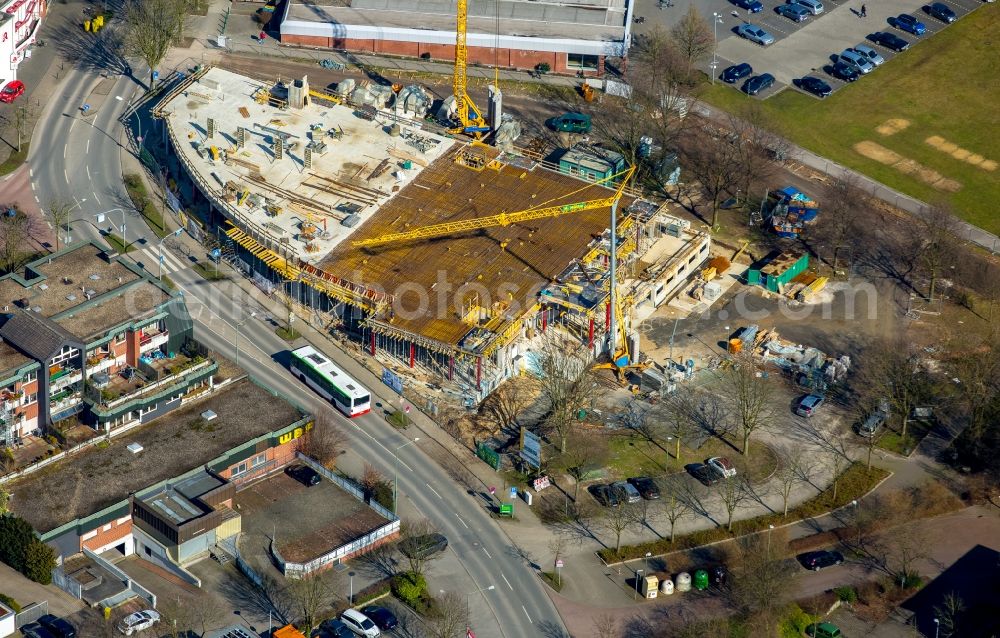 Kirchhellen from above - Construction site for the new building of a residential and business building in the center of Kirchhellen in the state of North Rhine-Westphalia