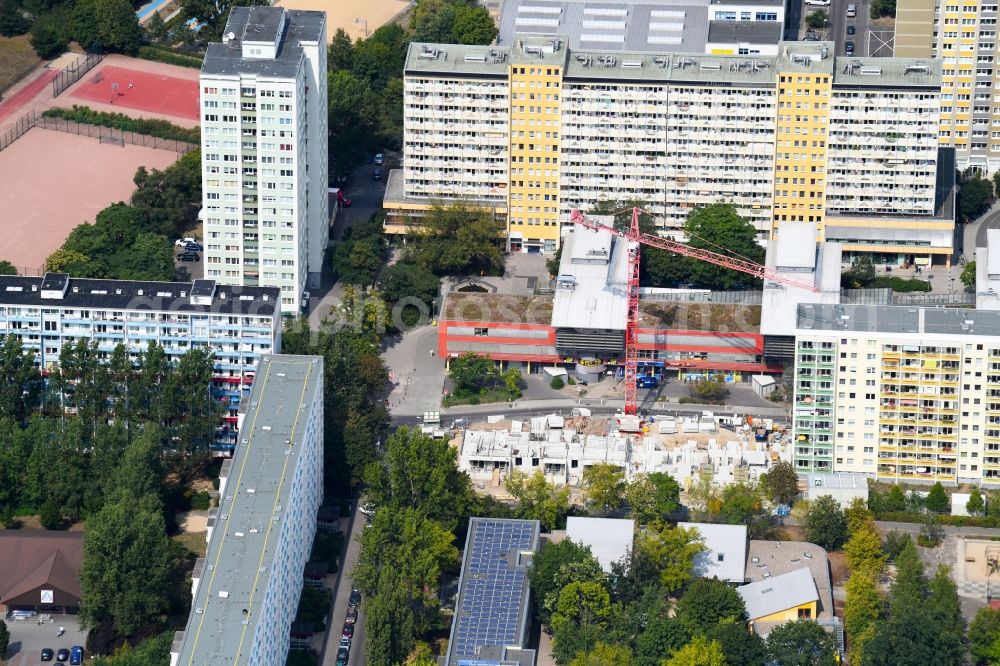 Berlin from above - Construction site for the new residential and commercial building on the Otto-Schmirgal-Strasse corner Erieseering in the district Lichtenberg in Berlin, Germany