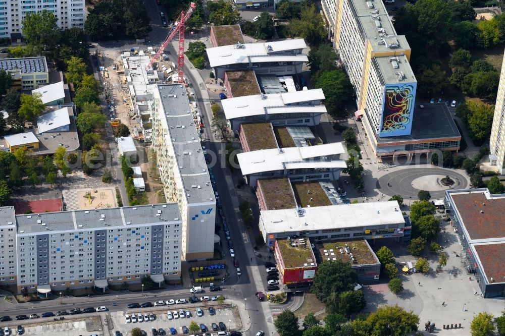 Berlin from above - Construction site for the new residential and commercial building on the Otto-Schmirgal-Strasse corner Erieseering in the district Lichtenberg in Berlin, Germany