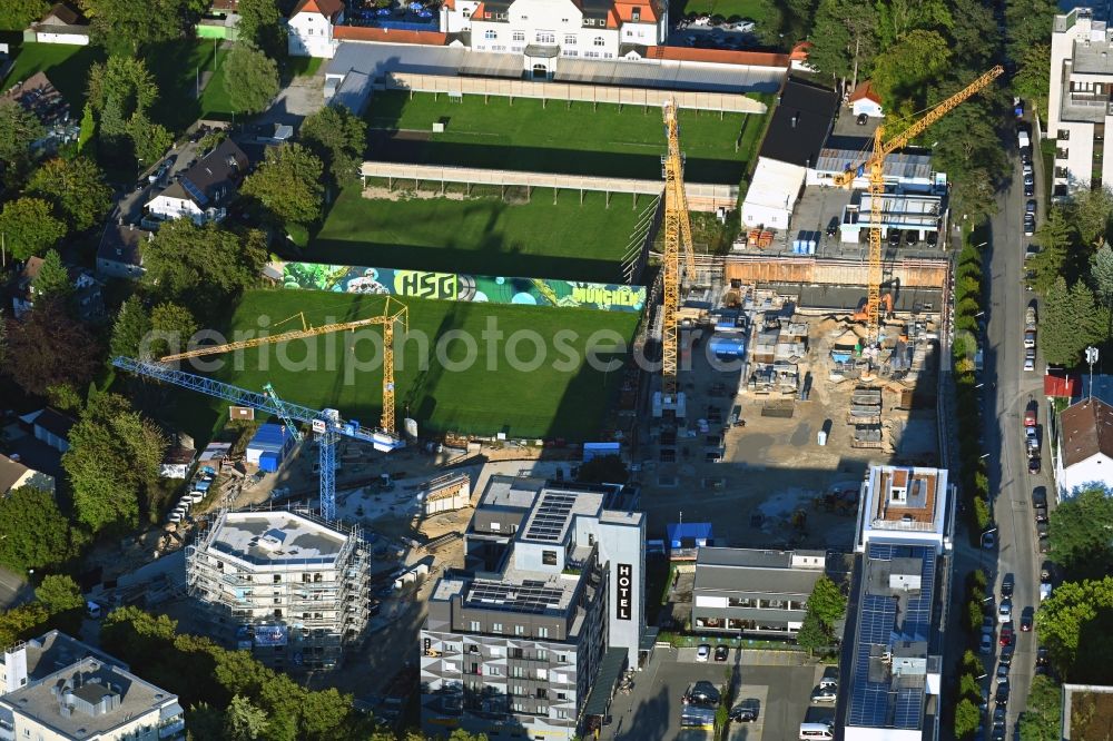 Aerial image München - Construction site for the new residential and commercial building on Zielstattstrasse in the district Sendling-Westpark in Munich in the state Bavaria, Germany