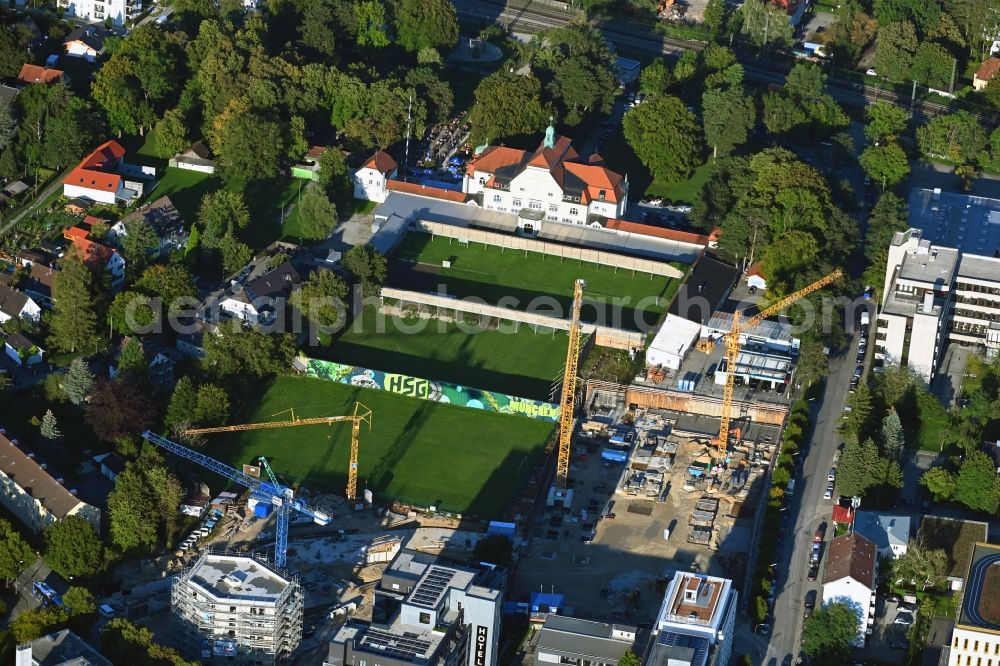 Aerial photograph München - Construction site for the new residential and commercial building on Zielstattstrasse in the district Sendling-Westpark in Munich in the state Bavaria, Germany