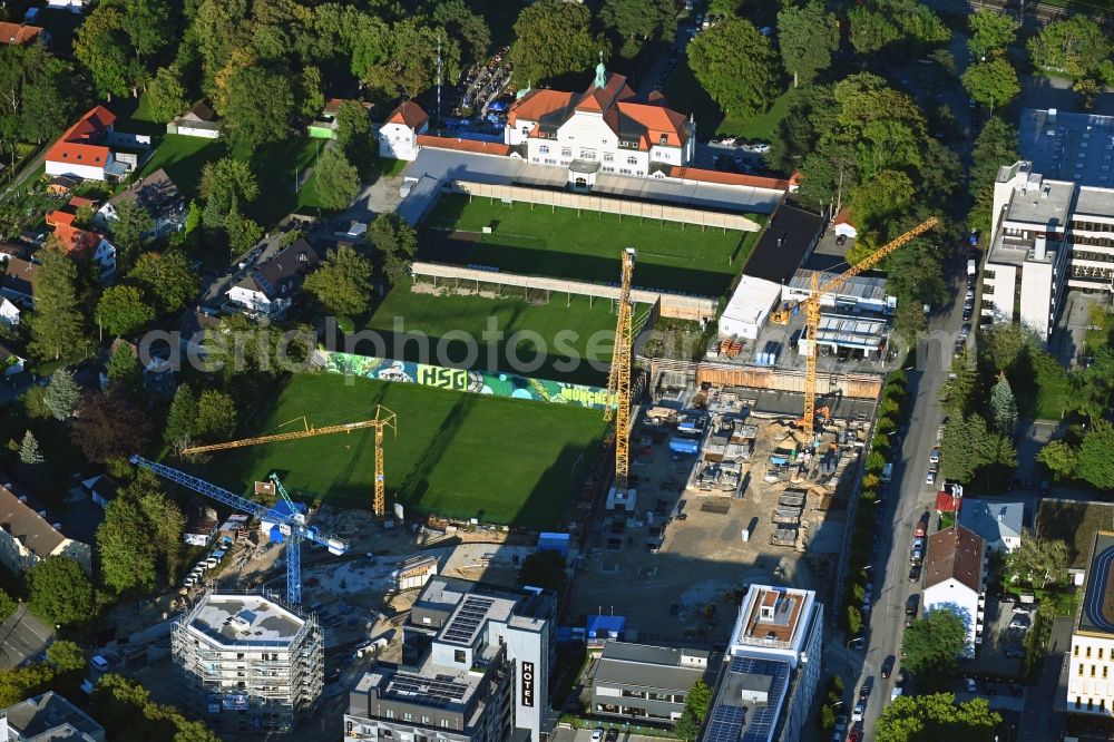 München from above - Construction site for the new residential and commercial building on Zielstattstrasse in the district Sendling-Westpark in Munich in the state Bavaria, Germany