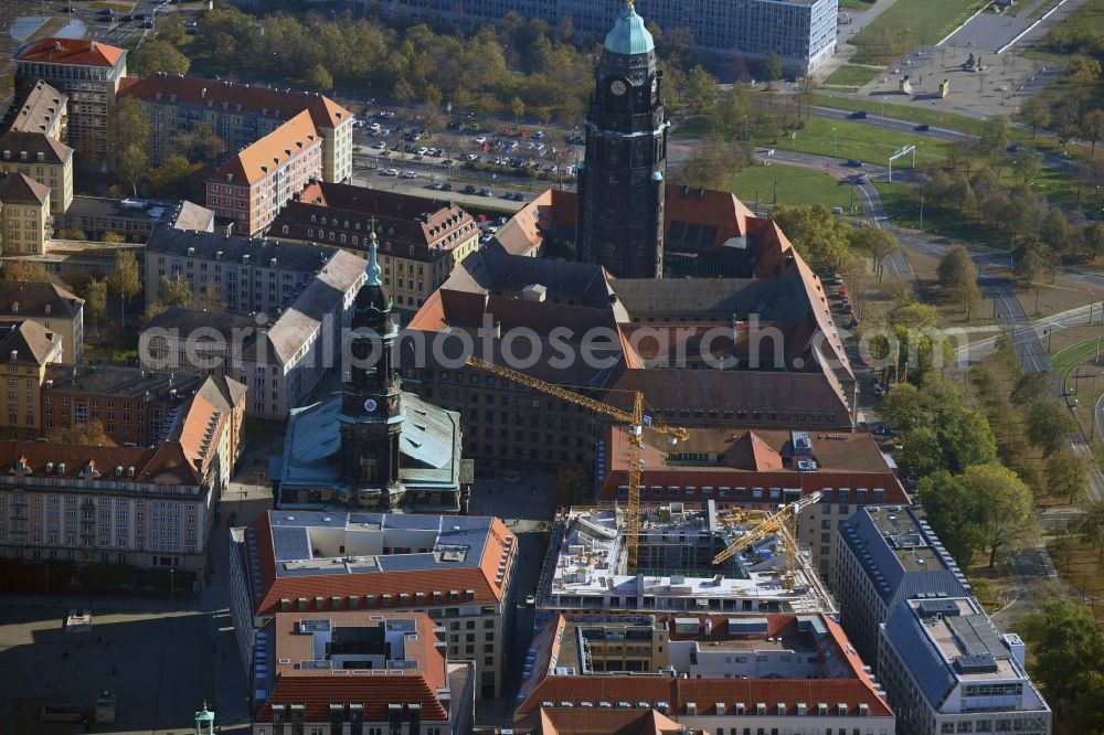 Aerial image Dresden - Construction site for the new residential and commercial building between Kramergasse and Schreibergasse in the district Zentrum in Dresden in the state Saxony, Germany