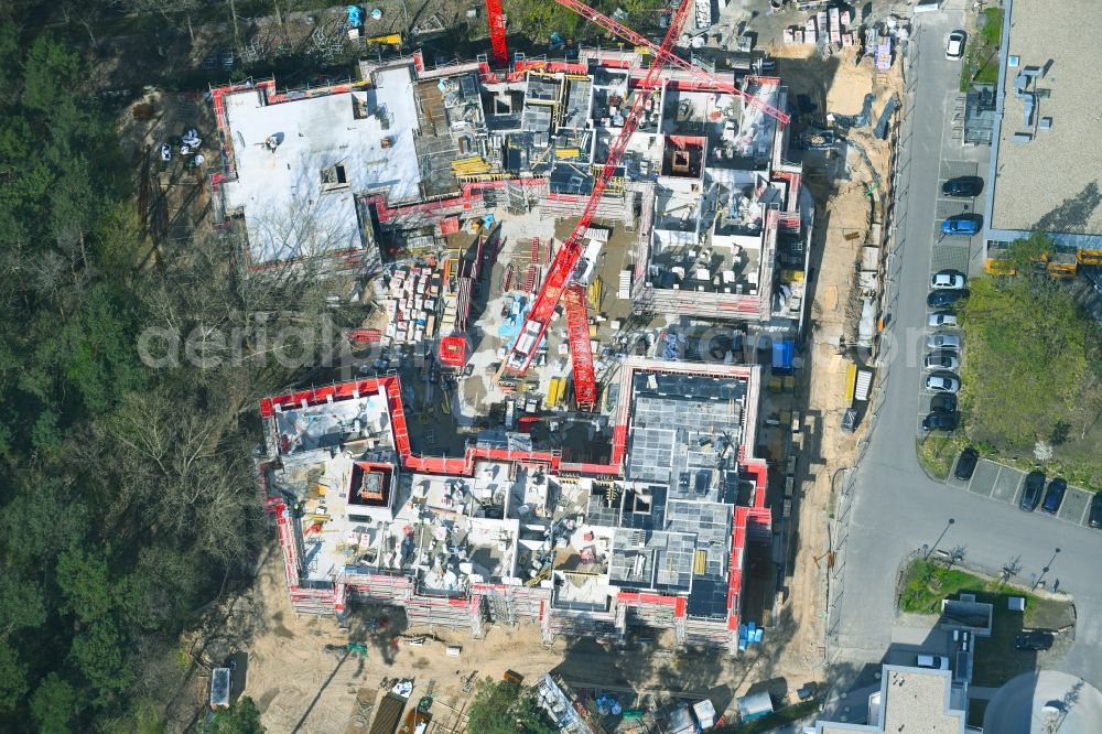 Berlin from above - Construction site for the new residential and commercial building on the Clayallee in the district Dahlem in Berlin, Germany