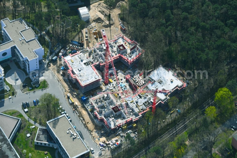 Aerial image Berlin - Construction site for the new residential and commercial building on the Clayallee in the district Dahlem in Berlin, Germany