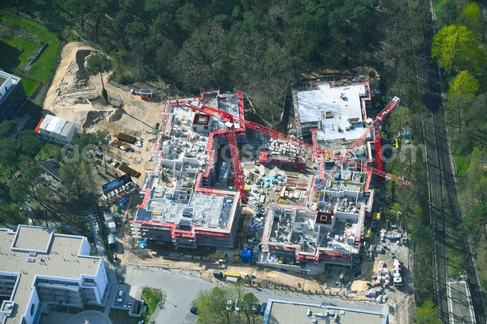 Berlin from above - Construction site for the new residential and commercial building on the Clayallee in the district Dahlem in Berlin, Germany