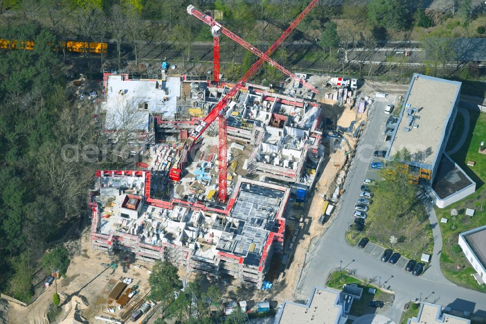 Aerial image Berlin - Construction site for the new residential and commercial building on the Clayallee in the district Dahlem in Berlin, Germany