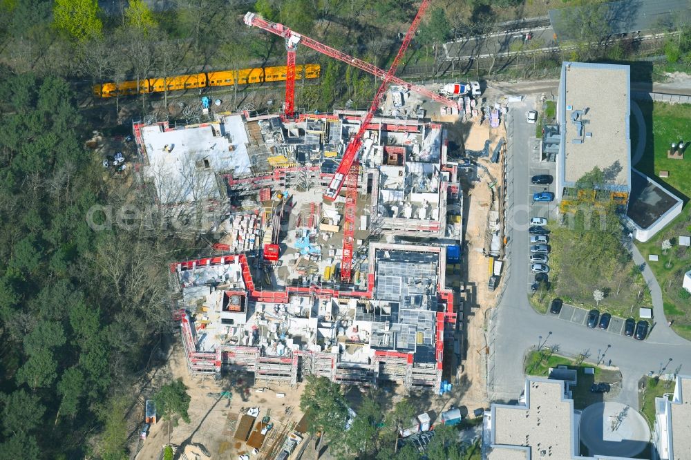 Berlin from above - Construction site for the new residential and commercial building on the Clayallee in the district Dahlem in Berlin, Germany