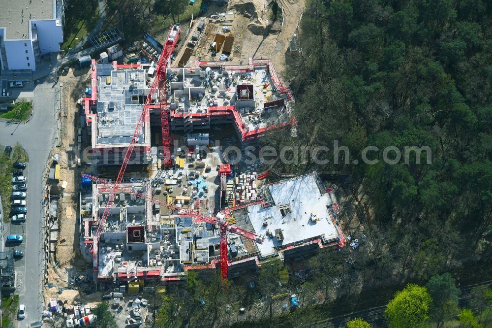 Berlin from above - Construction site for the new residential and commercial building on the Clayallee in the district Dahlem in Berlin, Germany