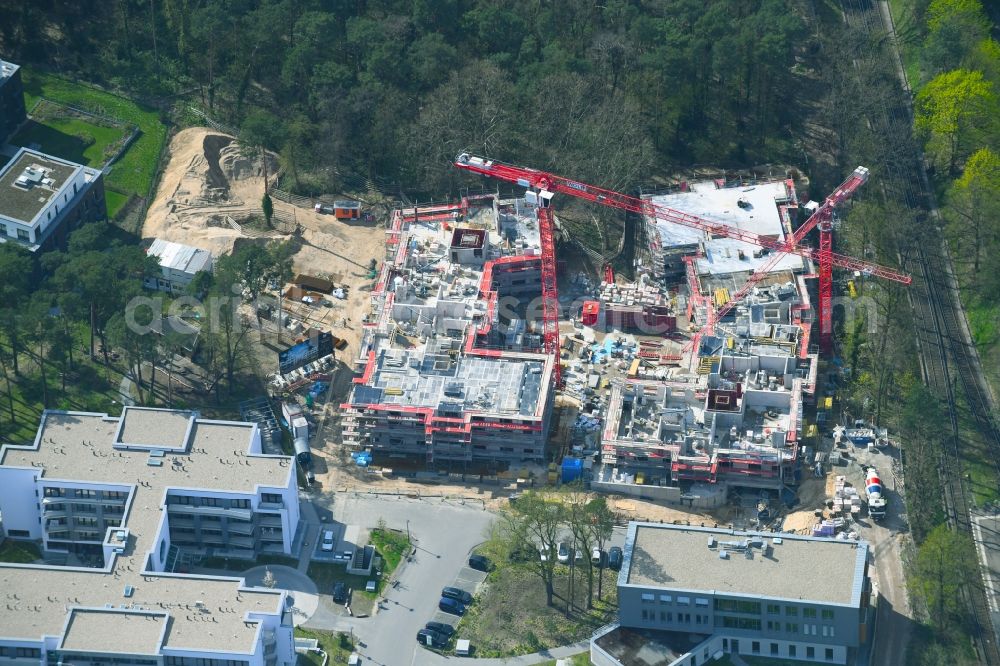 Aerial image Berlin - Construction site for the new residential and commercial building on the Clayallee in the district Dahlem in Berlin, Germany