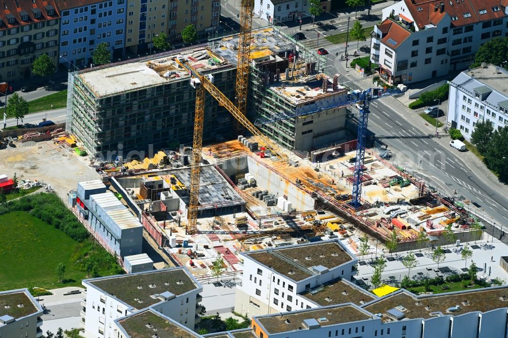 Aerial image München - Construction site for the new residential and commercial building des Paseo Carre on Landsberger Strasse - Offenbachstrasse in the district Pasing-Obermenzing in Munich in the state Bavaria, Germany