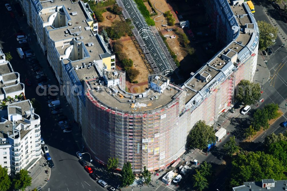 Aerial image Berlin - Construction site for the new residential and commercial building on the Passauer Strasse - Ansbacher Strasse corner Lietzenburger Strasse Baustelle in the district Wilmersdorf in Berlin, Germany