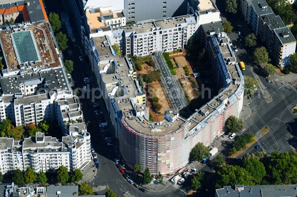 Aerial photograph Berlin - Construction site for the new residential and commercial building on the Passauer Strasse - Ansbacher Strasse corner Lietzenburger Strasse Baustelle in the district Wilmersdorf in Berlin, Germany