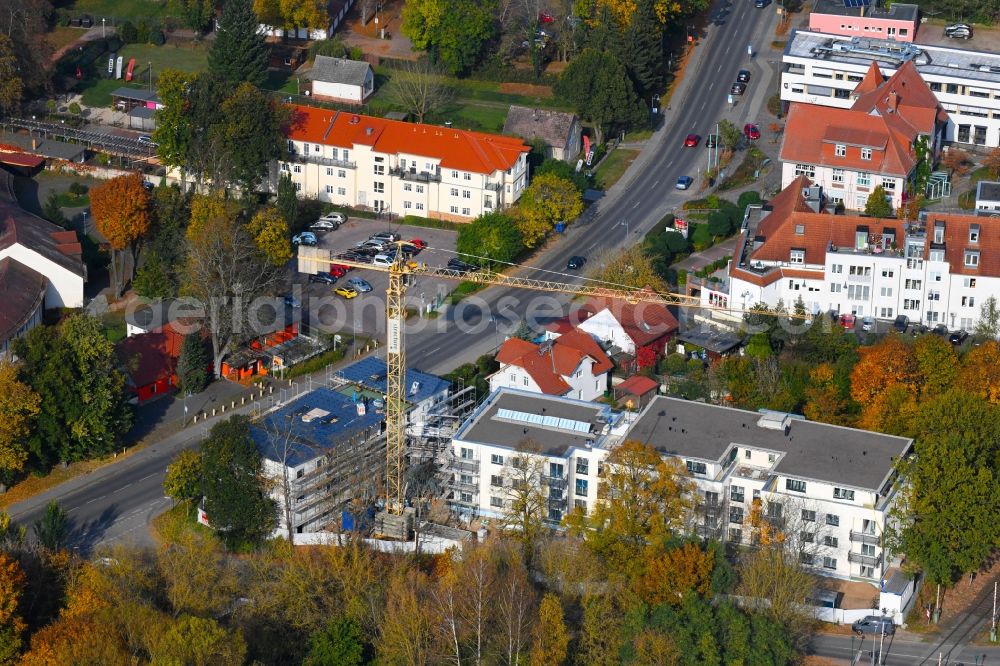 Wandlitz from above - Construction site for the new residential and commercial building on the Prenzlauer Chaussee - Lanker Weg in Wandlitz in the state Brandenburg, Germany