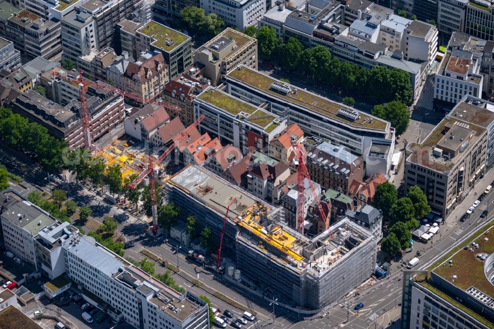 Stuttgart from above - Construction site for the new residential and commercial building of Projekts Calwer Passage with offices and shopping mall in the district Neue Vorstadt in Stuttgart in the state Baden-Wurttemberg, Germany