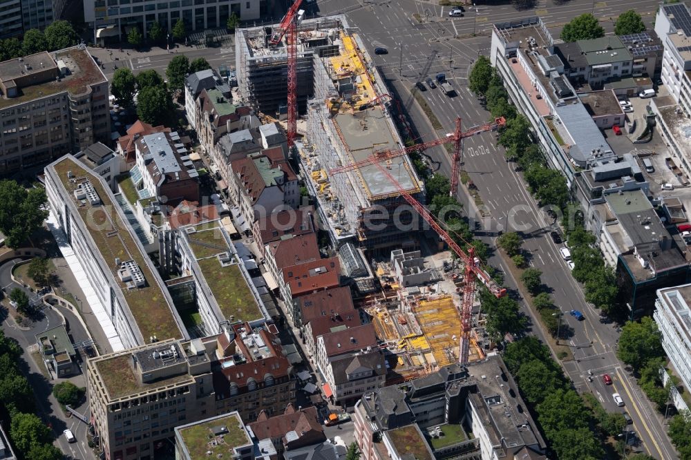 Aerial image Stuttgart - Construction site for the new residential and commercial building of Projekts Calwer Passage with offices and shopping mall in the district Neue Vorstadt in Stuttgart in the state Baden-Wurttemberg, Germany