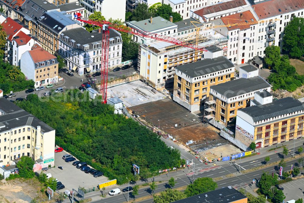 Leipzig from above - Construction site for the new residential and commercial building Quartiers Kreuzstrasse in the district Zentrum in Leipzig in the state Saxony, Germany