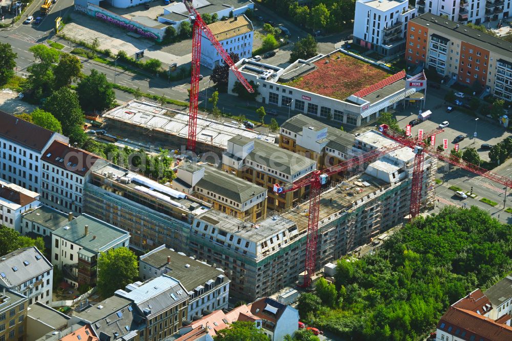 Aerial image Leipzig - Construction site for the new residential and commercial building Quartiers Kreuzstrasse in the district Zentrum in Leipzig in the state Saxony, Germany