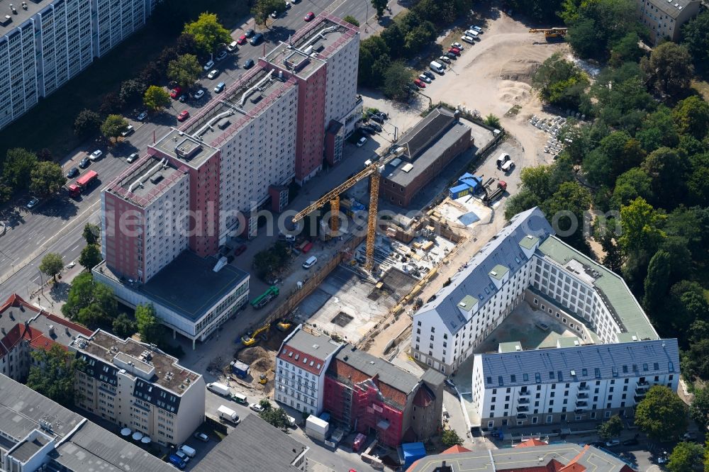 Aerial image Berlin - Construction site for the new residential and commercial building on the Rathausstrasse in the district Lichtenberg in Berlin, Germany