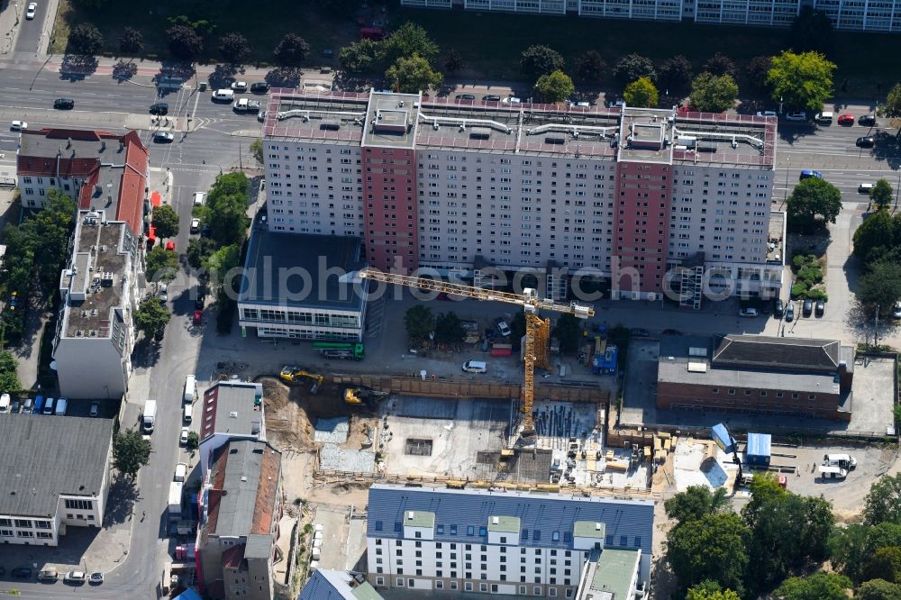 Berlin from above - Construction site for the new residential and commercial building on the Rathausstrasse in the district Lichtenberg in Berlin, Germany