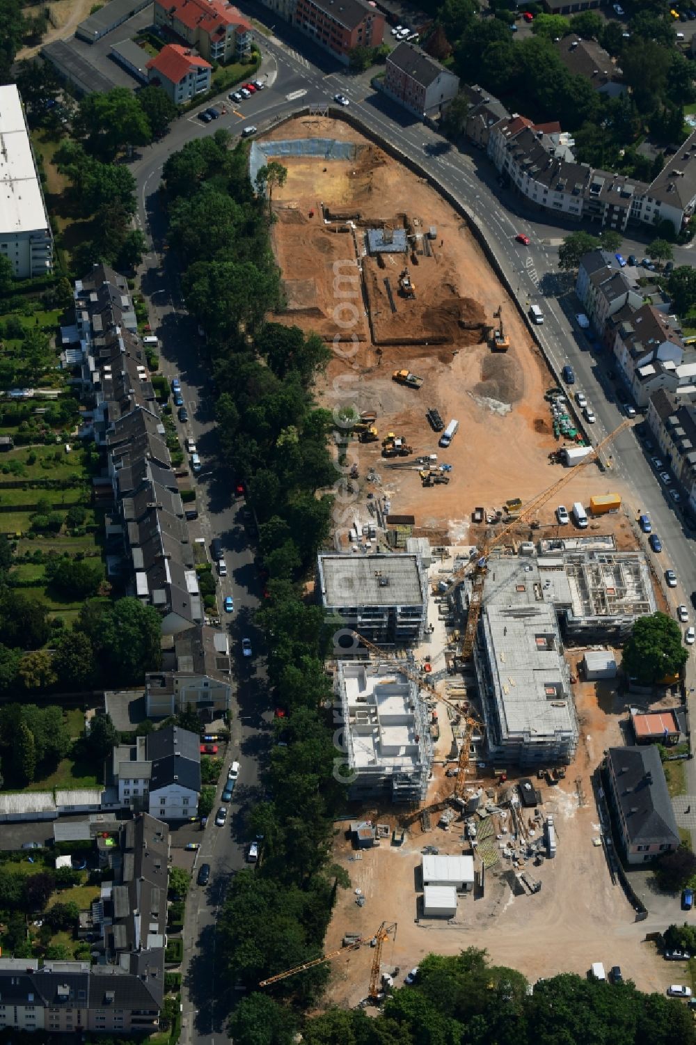 Aerial image Bonn - Construction site for the new residential and commercial building on Schumanns Hoehe along the Sebastianstrasse in the district Endenich in Bonn in the state North Rhine-Westphalia, Germany