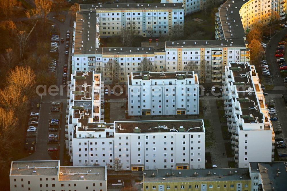 Aerial image Berlin - Construction site for the new residential and commercial building on the Schwarzheider Strasse corner Louis-Lewin-Strasse - Forster Strasse in the district Hellersdorf in Berlin, Germany