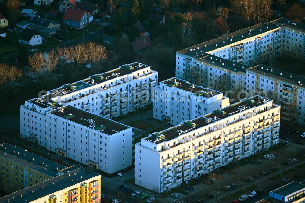 Aerial image Berlin - Construction site for the new residential and commercial building on the Schwarzheider Strasse corner Louis-Lewin-Strasse - Forster Strasse in the district Hellersdorf in Berlin, Germany